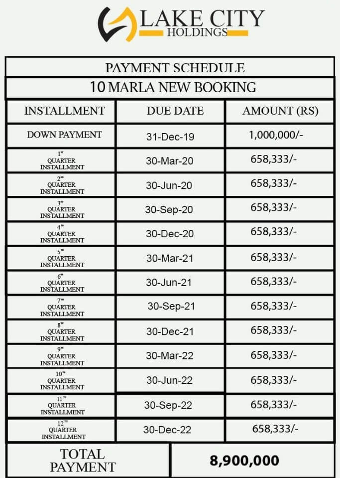 10 Marla new Booking 89 lacs
