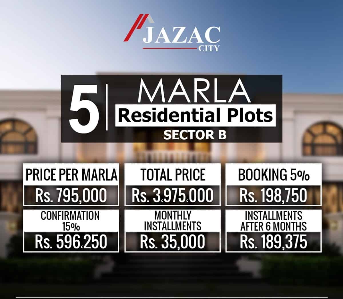 5 Marla Possession Plot on 3 years Installments at Jazac City Lahore